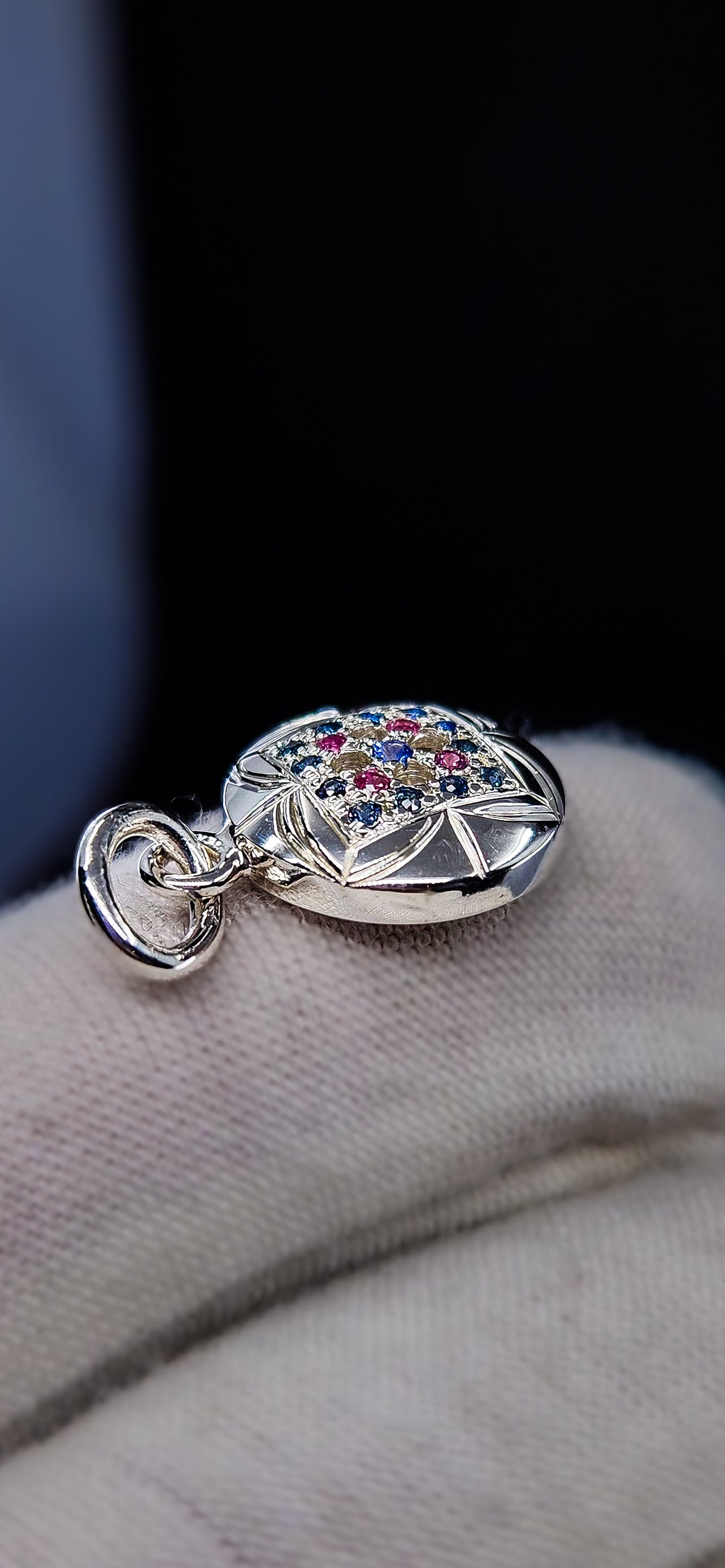 Hand engraved sterling silver dome pendant