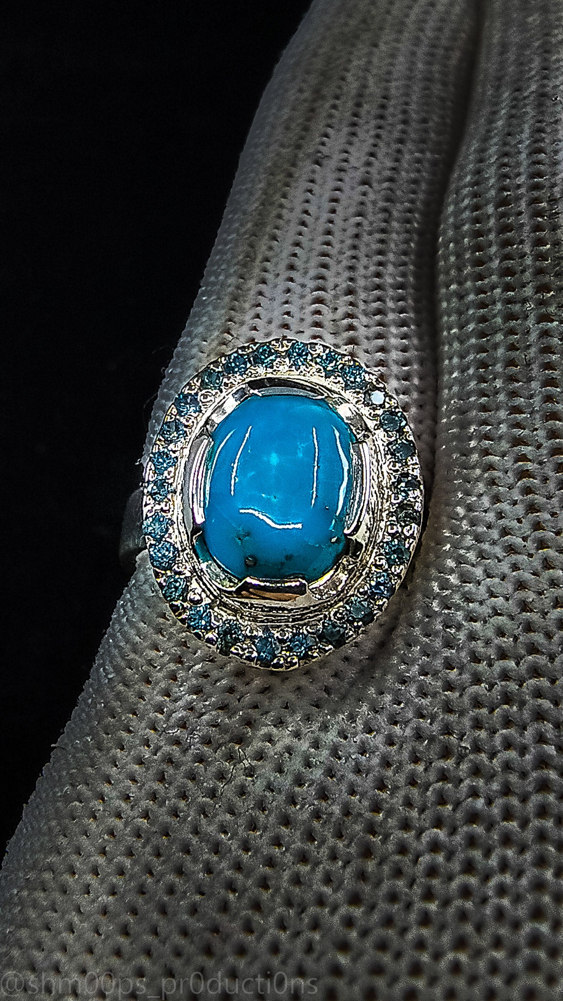 Sterling Silver Turquoise Ring with Sapphire Accents