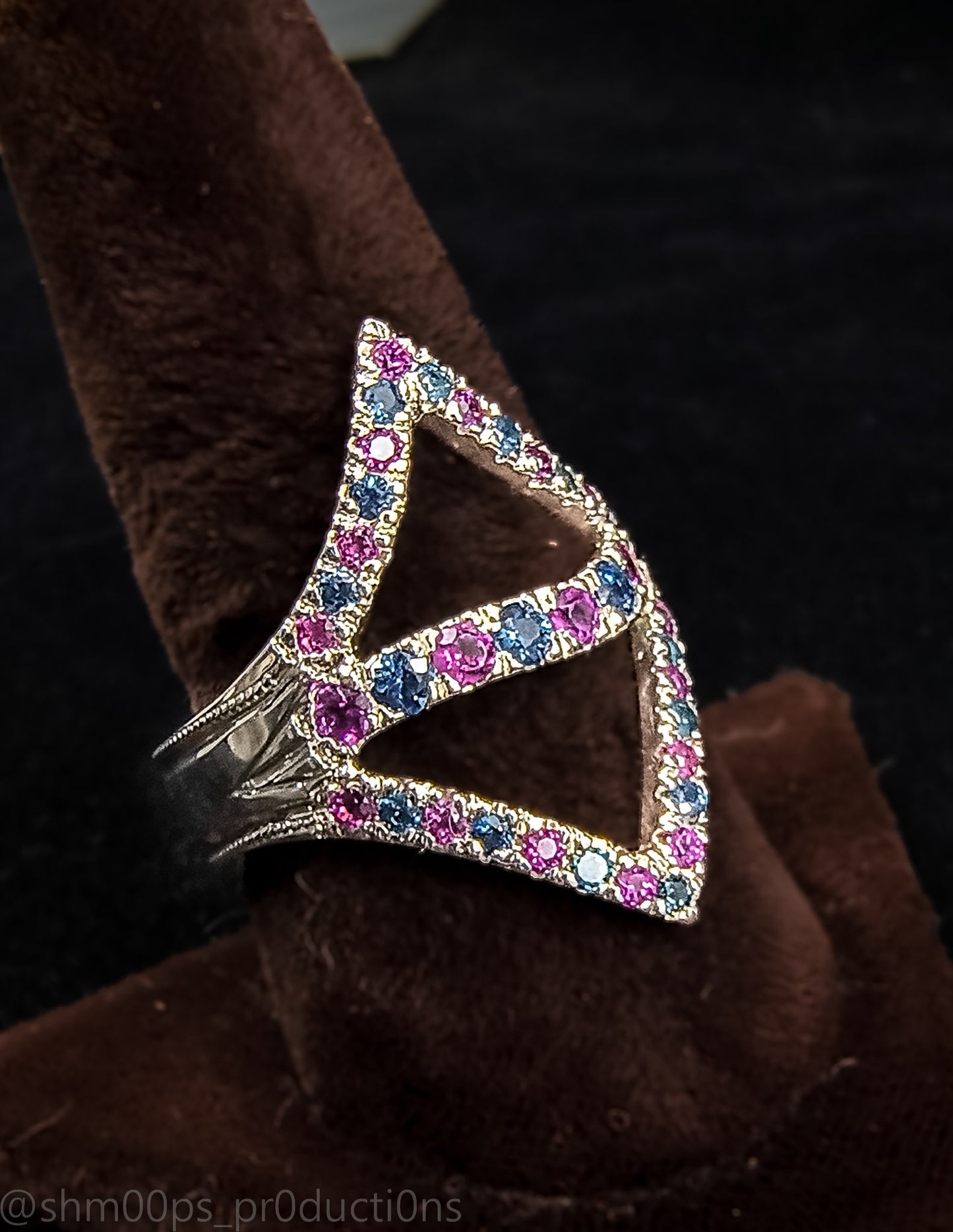 Sterling Silver Sapphire and Pink Tourmaline Ring – Size 9¼
