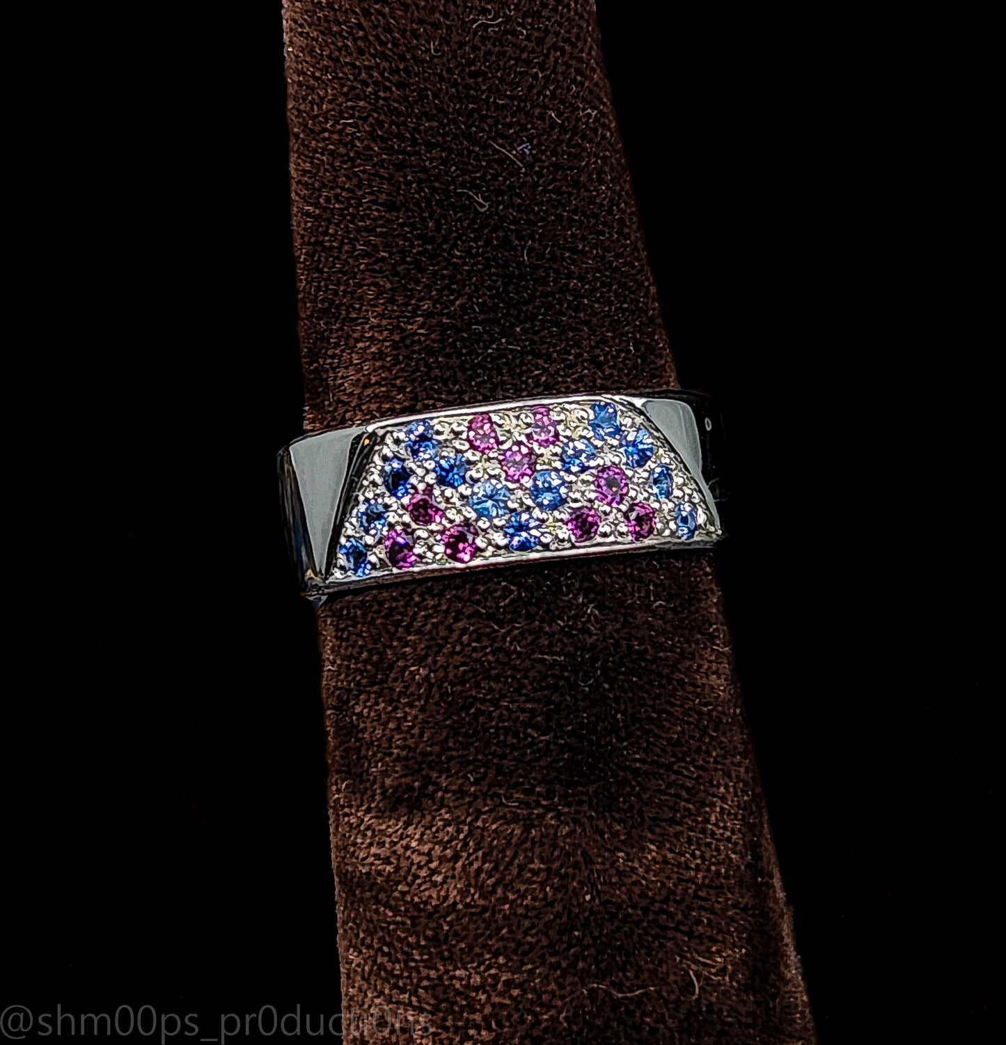 Sterling Silver Pave Style Sapphire and Rhodolite Garnet Ring