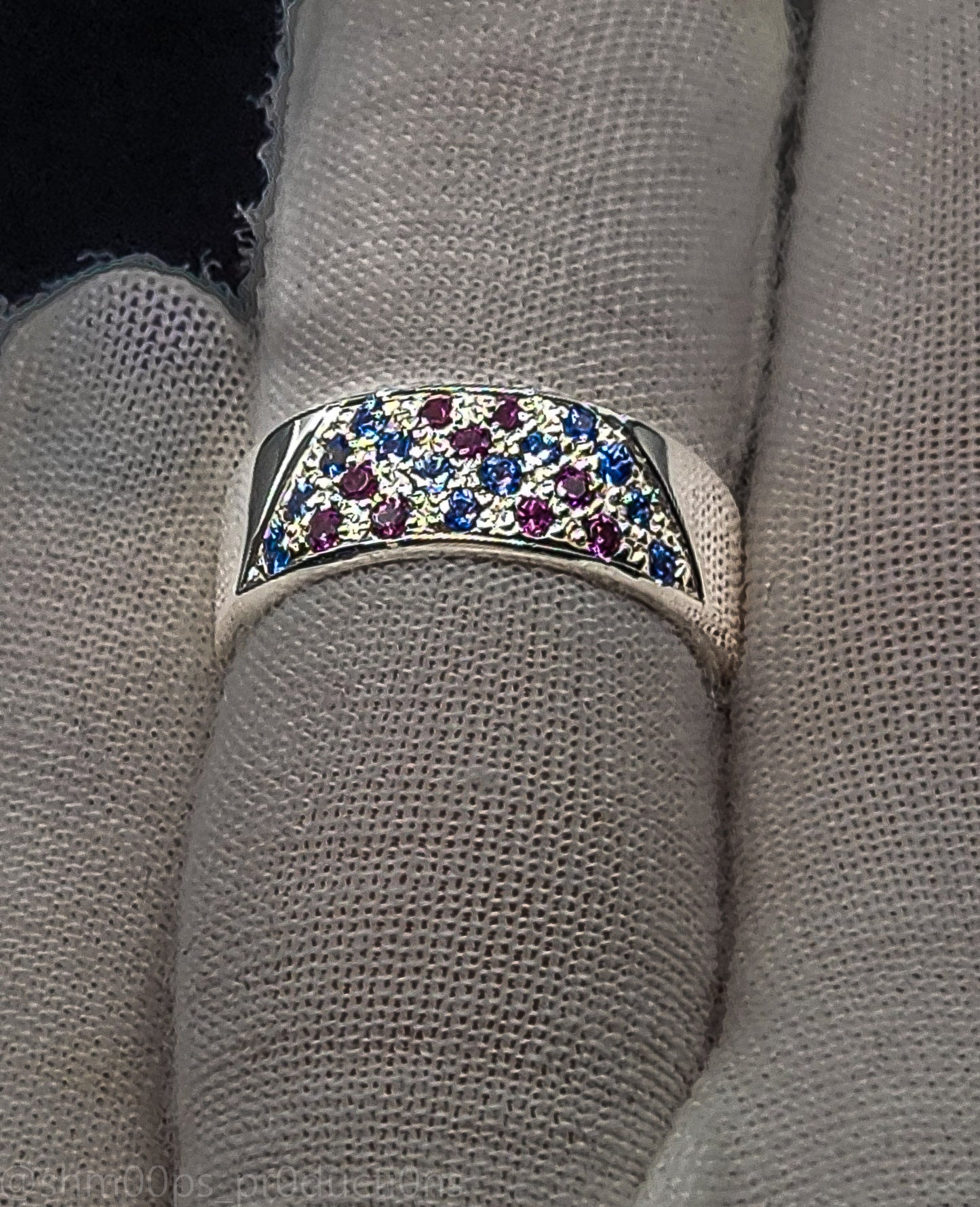 Sterling Silver Pave Style Sapphire and Rhodolite Garnet Ring