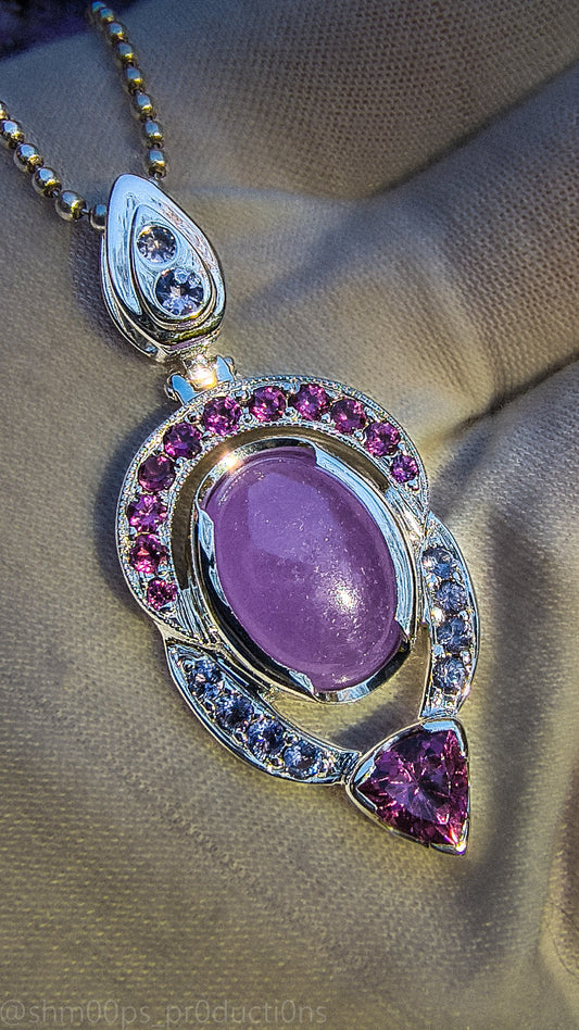 "Orchid Glow: Burmese Lavender Jade & Rubellite Tourmaline Pendant"