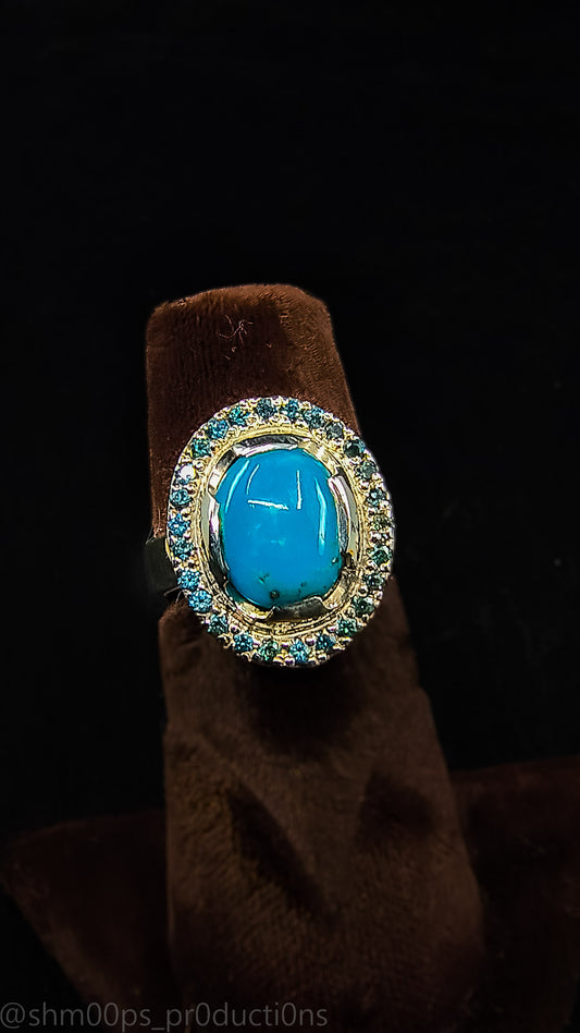 Sterling Silver Turquoise Ring with Sapphire Accents