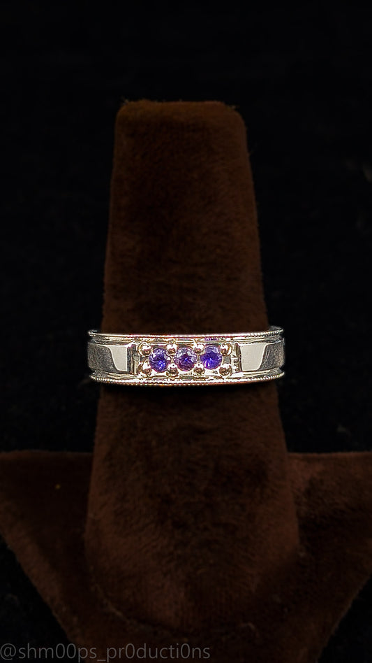 Sterling Silver Purple Sapphire Band with Milgrain Detailing – Size 7 3/4