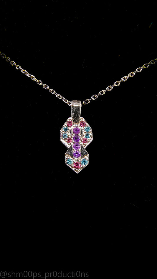 Sterling Silver Pink tourmaline, Amethyst, and Topaz Mini Tag pendant
