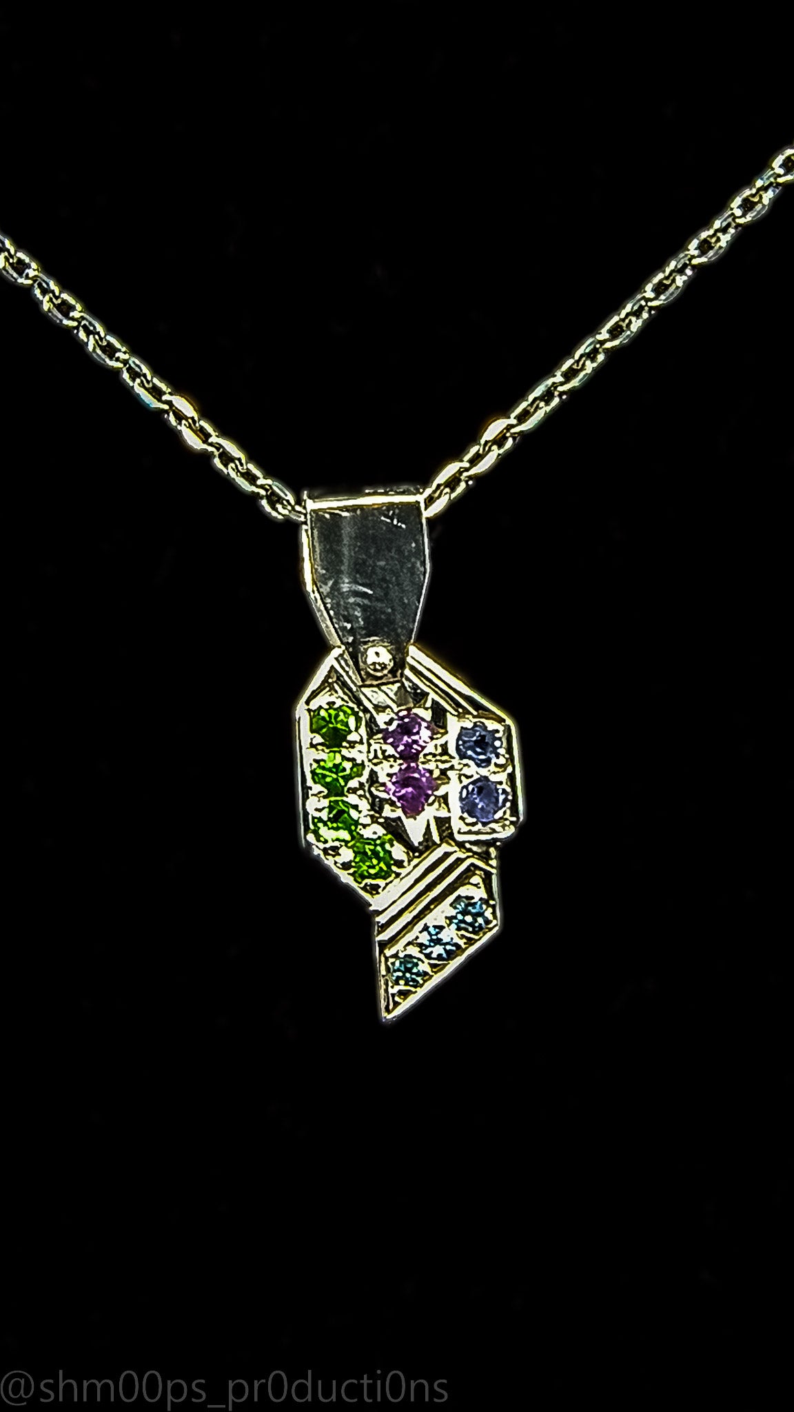 Sterling Silver Tsavorite, Sapphire, Tanzanite, and Amethyst Micro tag