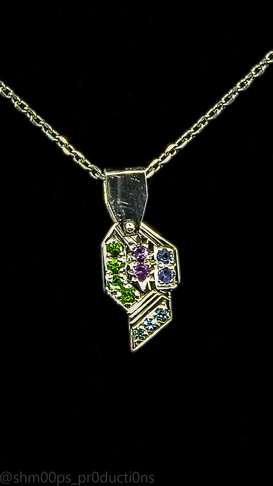 Sterling Silver Tsavorite, Sapphire, Tanzanite, and Amethyst Micro tag