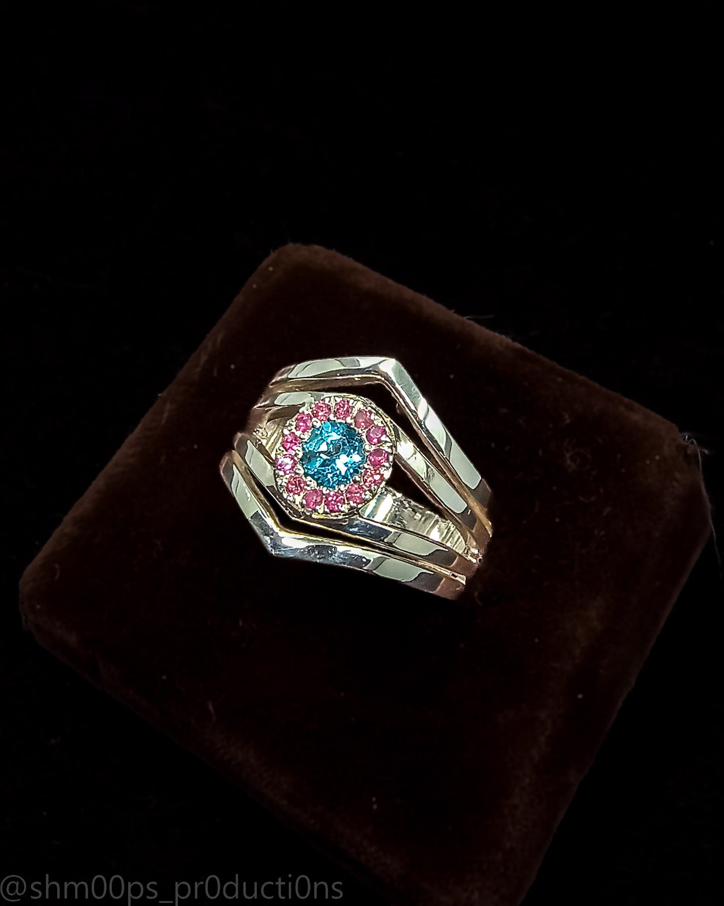 Blue Topaz and Ruby Sterling Silver Ring